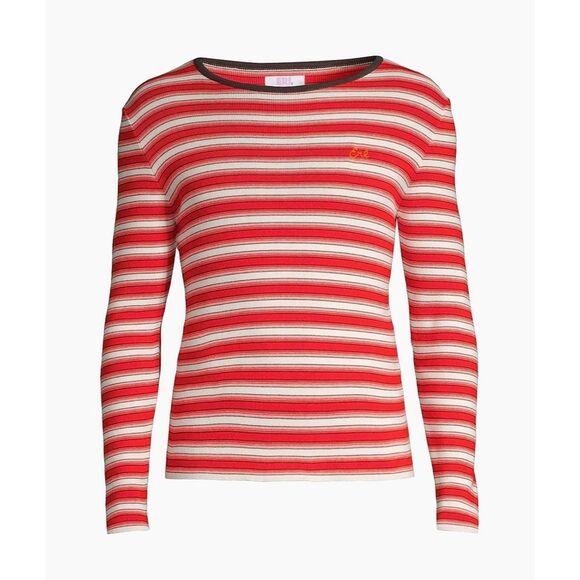 NWOT ERL White and Red Embroidered Striped Sweater - Picture 1 of 6
